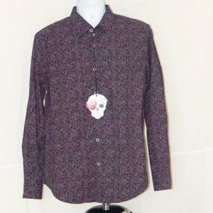 Robert Graham BRIGGS Men’s Button Front Long Sleeve Shirt Purple Black Large NWT